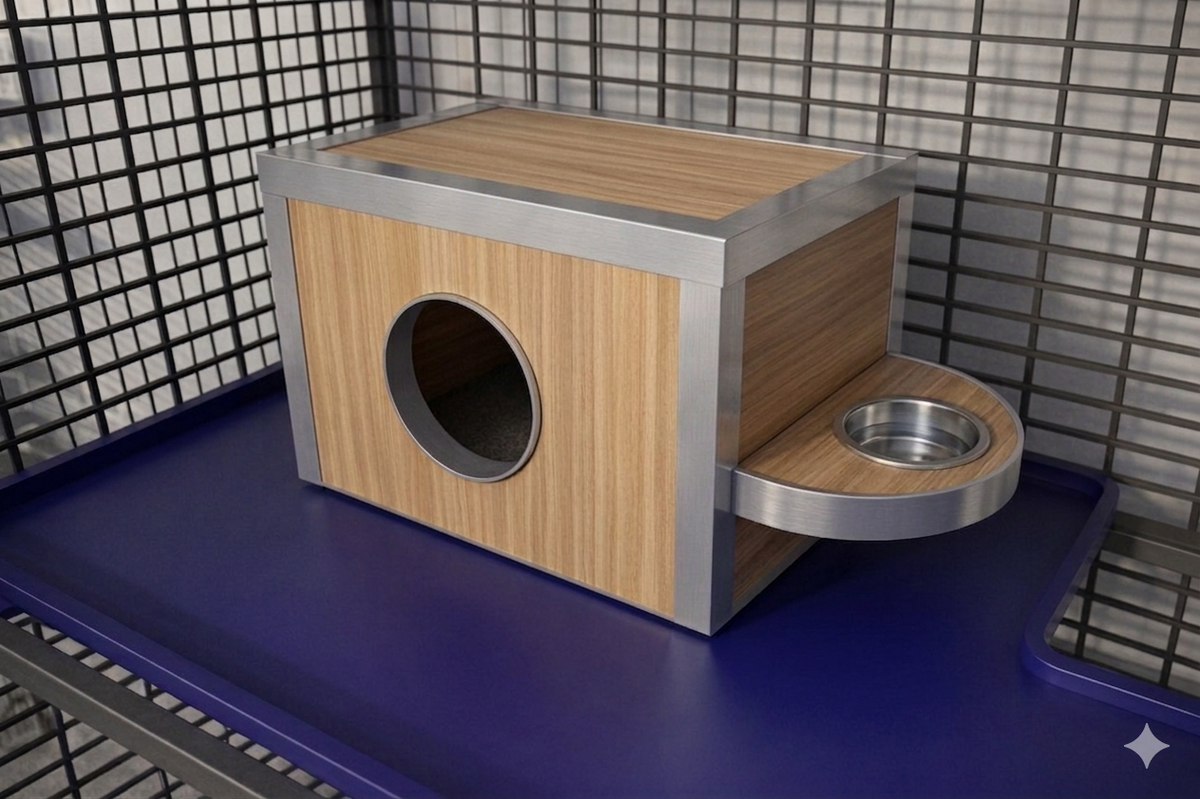 Waterproof Wooden Dog House with Bowl Door