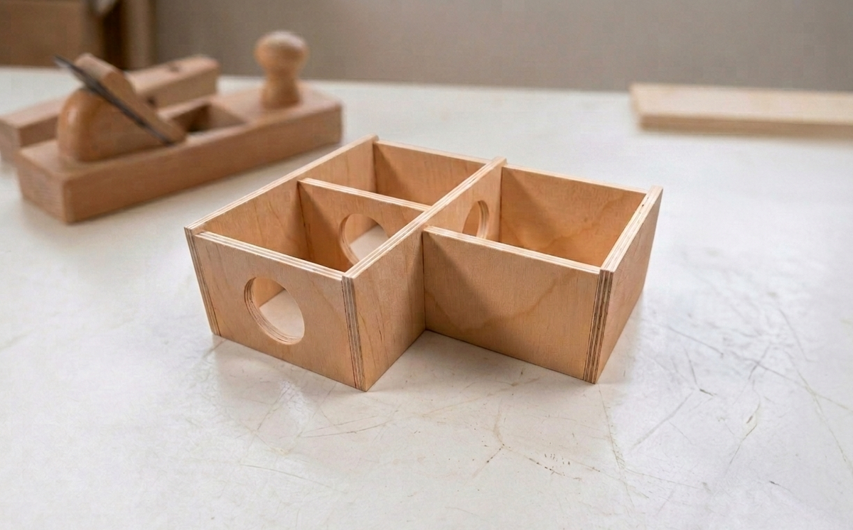 3-Room Corner Hamster House Made of Natural Wood