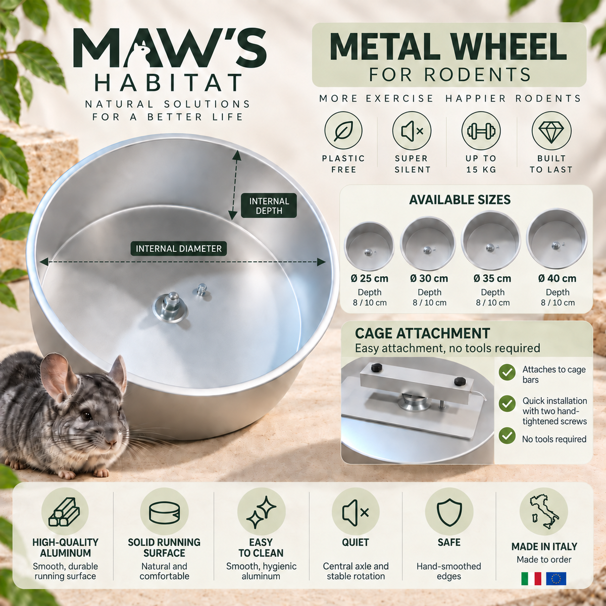 Silent Metal Rodent Wheel | For Rats, Degus, and Chinchillas