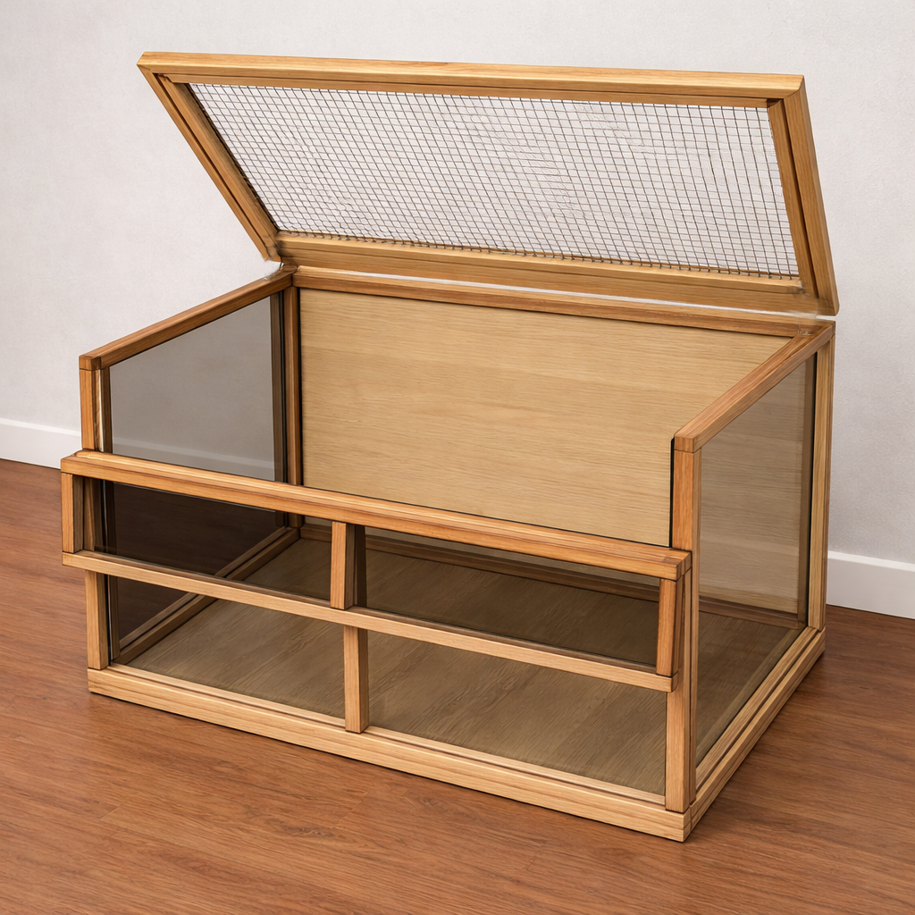 Natural Wood Hamster Habitat with Plexiglass