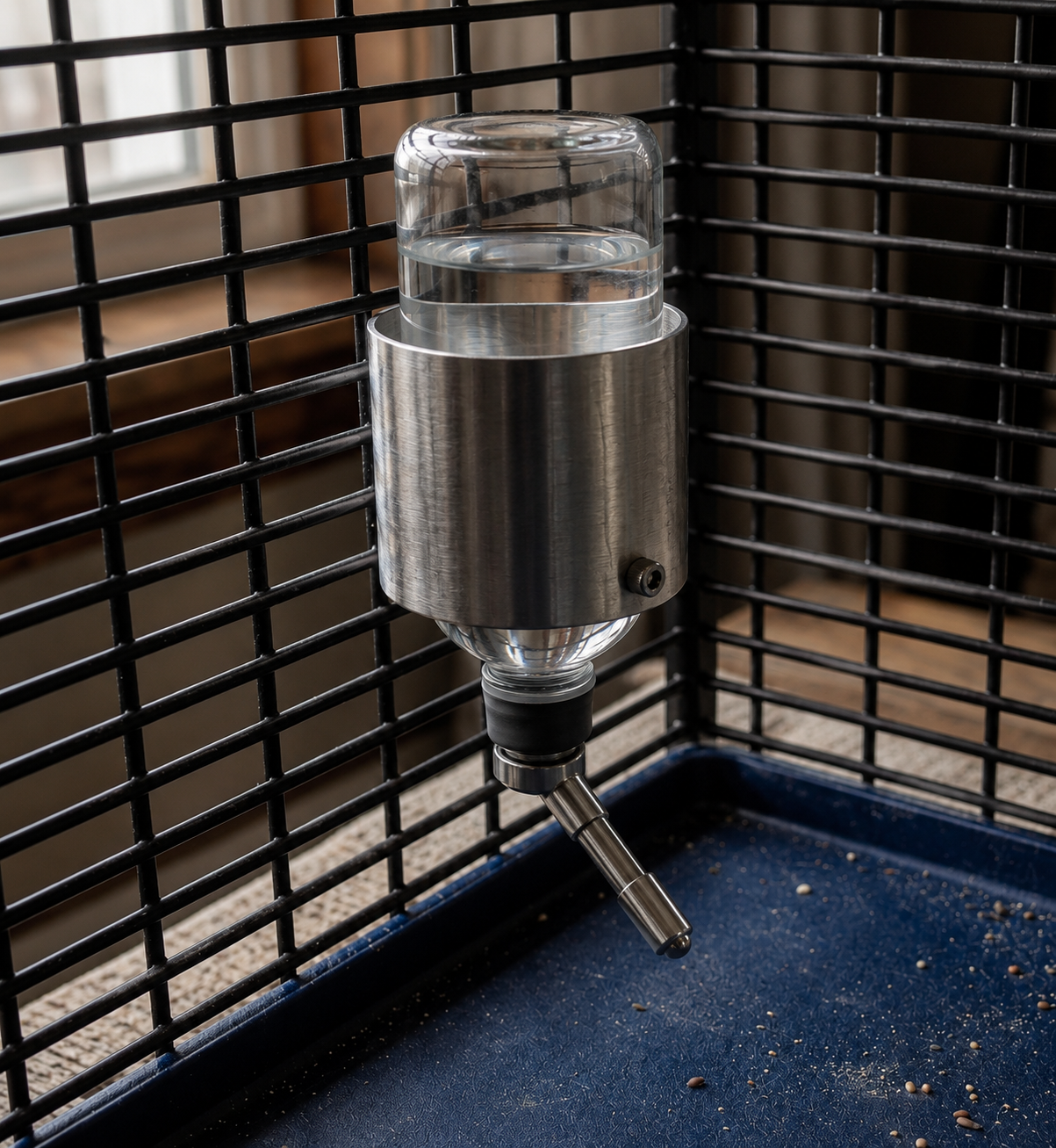 Portabeverino in Alluminio Regolabile per Roditori – Supporto per Gabbie a Sbarre