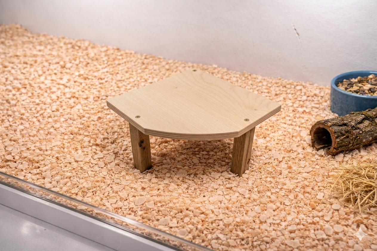 Natural Wood Corner Shelf for Hamsters