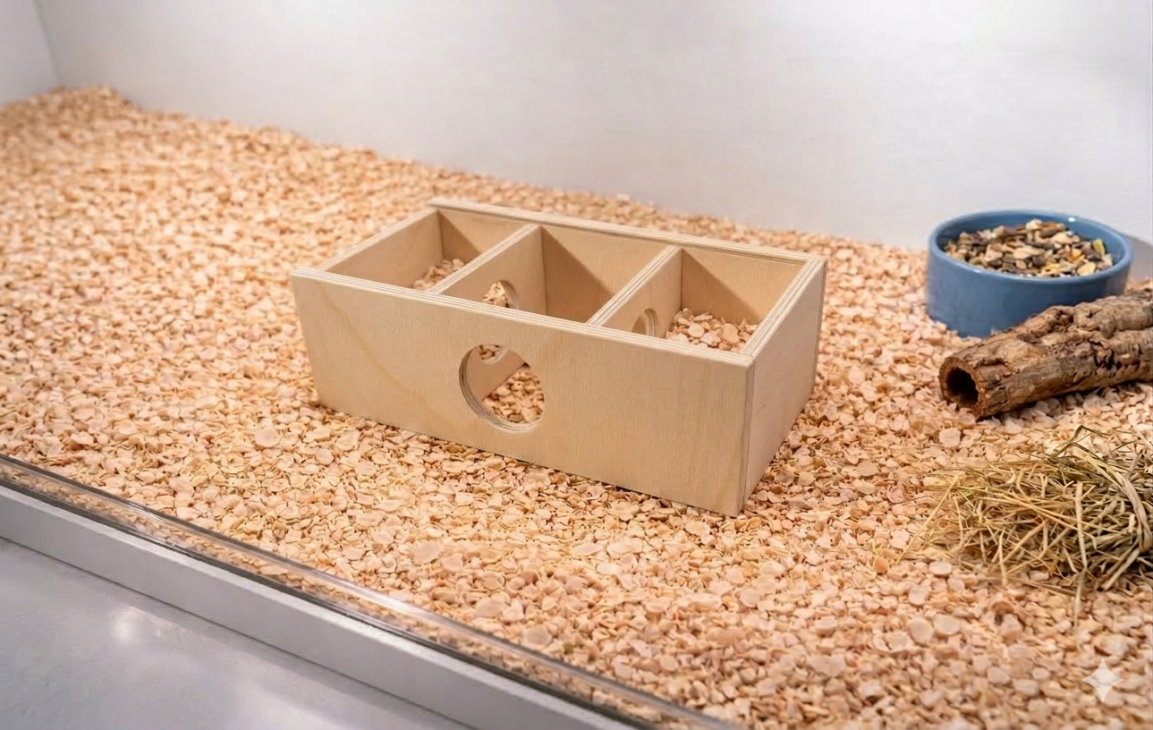 3-Room Natural Wood Hamster House 