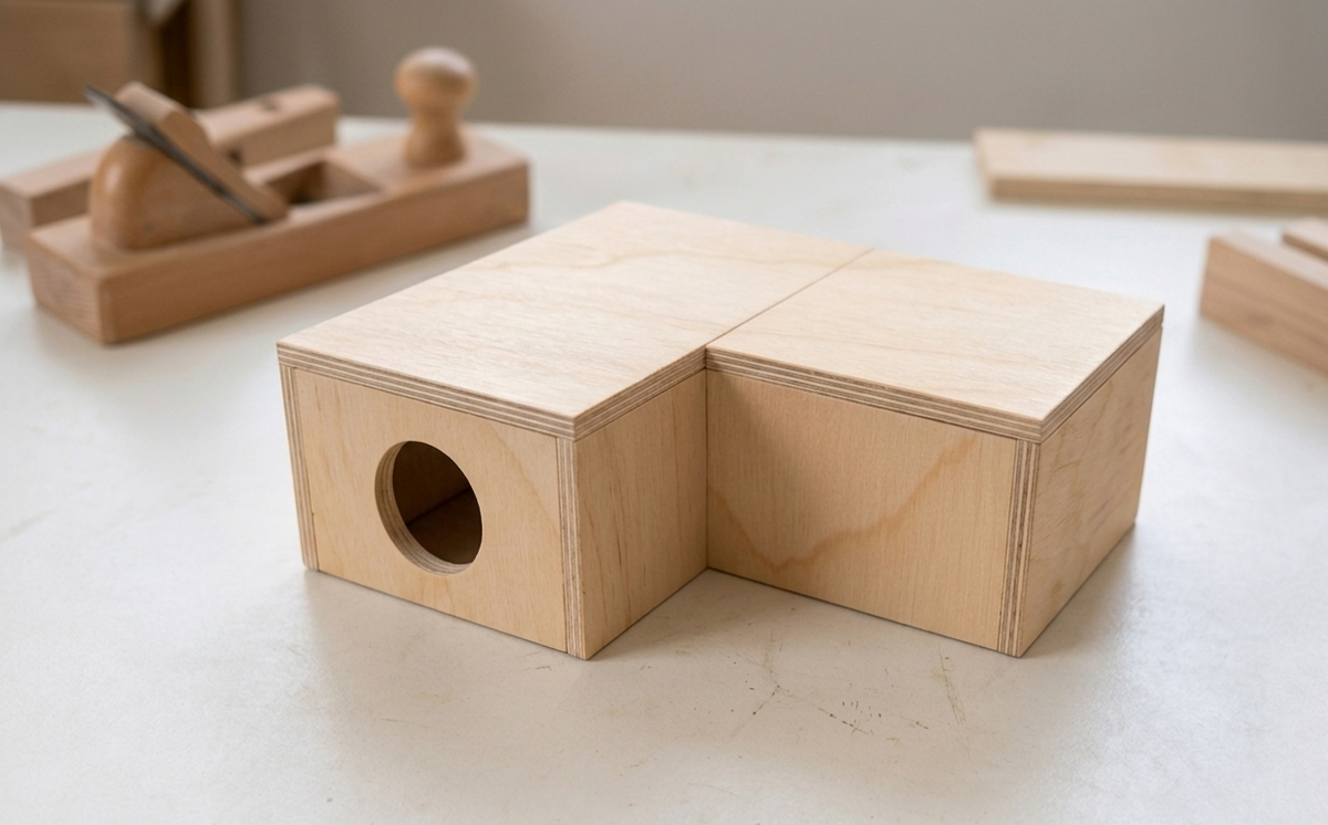 3-Room Corner Hamster House Made of Natural Wood